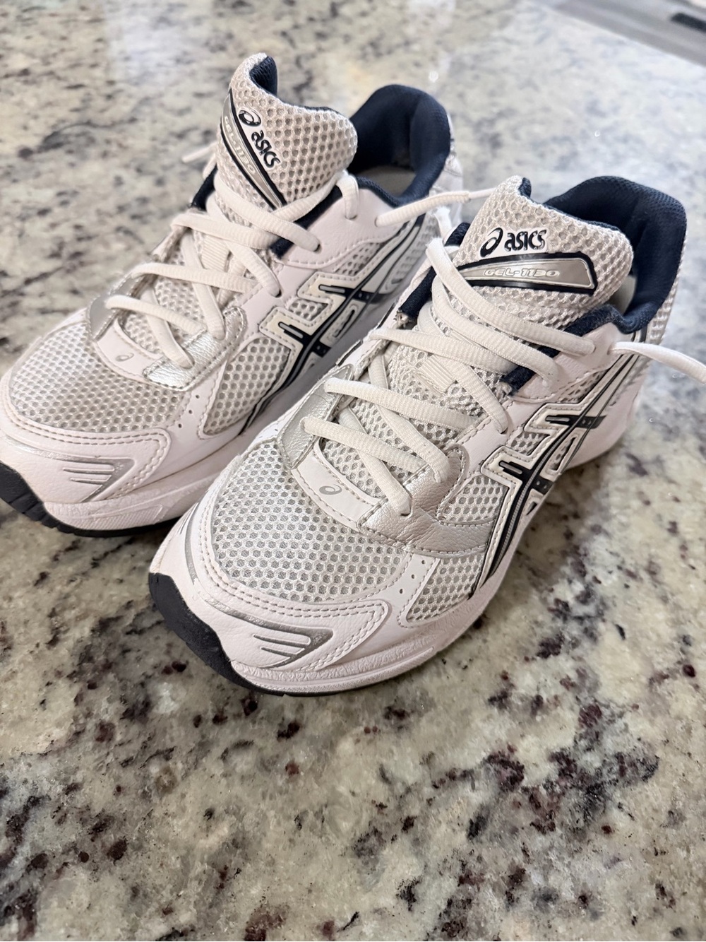 Asics women White and Navy Athletic Sneakers
